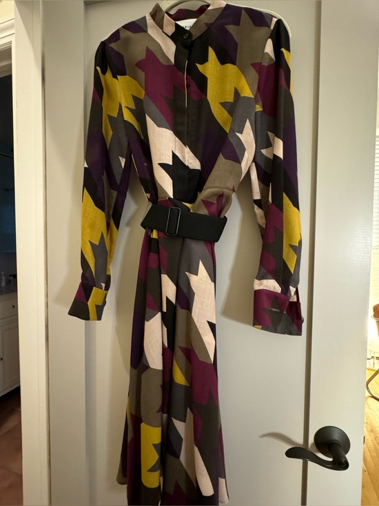 Akris Punto Dresses & Skirts - AKRIS Punto Long Sleeve Belted Dress in Plum, Mustard & Olive